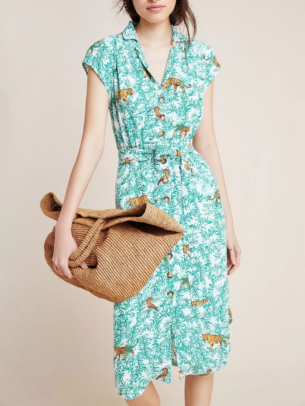 Anthropologie Maeve Green Catherine Button Shirt Midi Dress 20W 8478